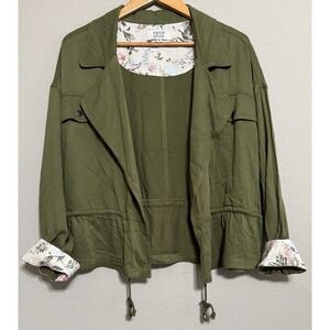 NEW Frye & Co Womens XXL Cardigan Jacket Open Front Olive Green Floral Peasant